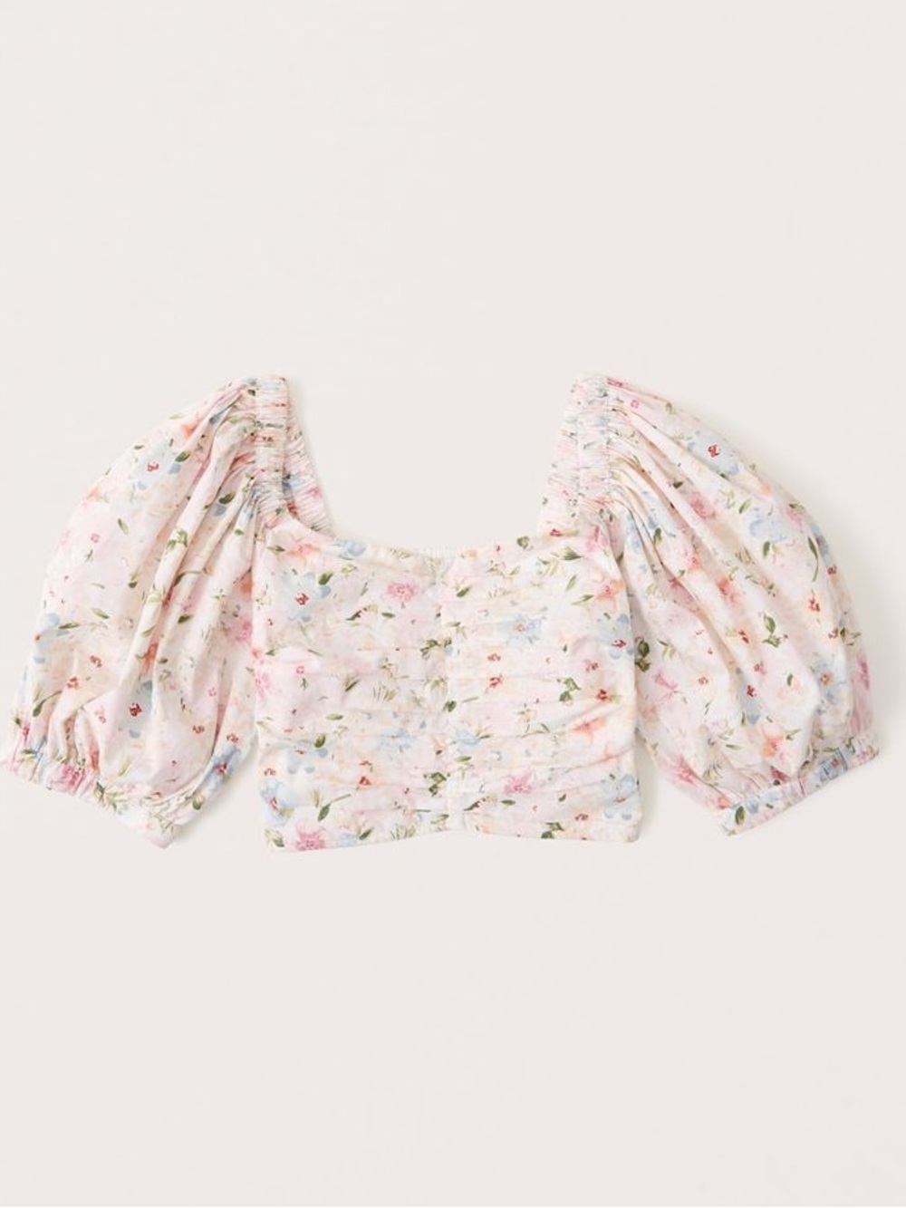 Abercrombie & Fitch Floral Puff-Sleeve Crop Top in Pastel Pink - Picture 1 of 2